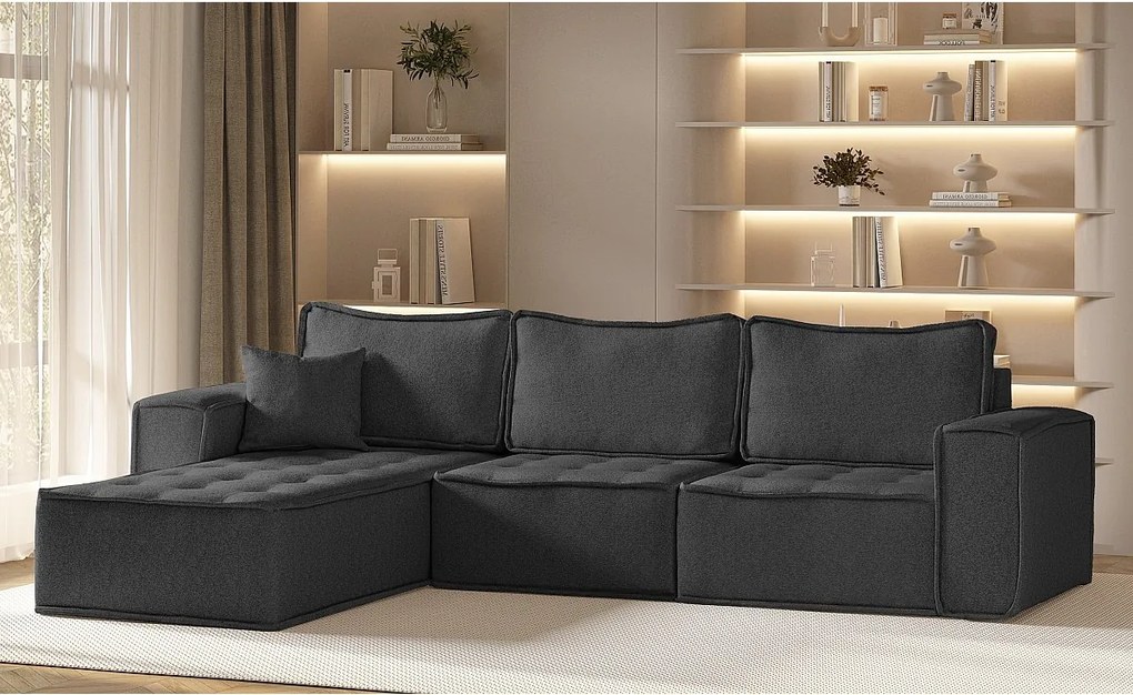 Narożnik w kształcie L Bohoo Maxi, tkanina Raven, Szary, Prawy