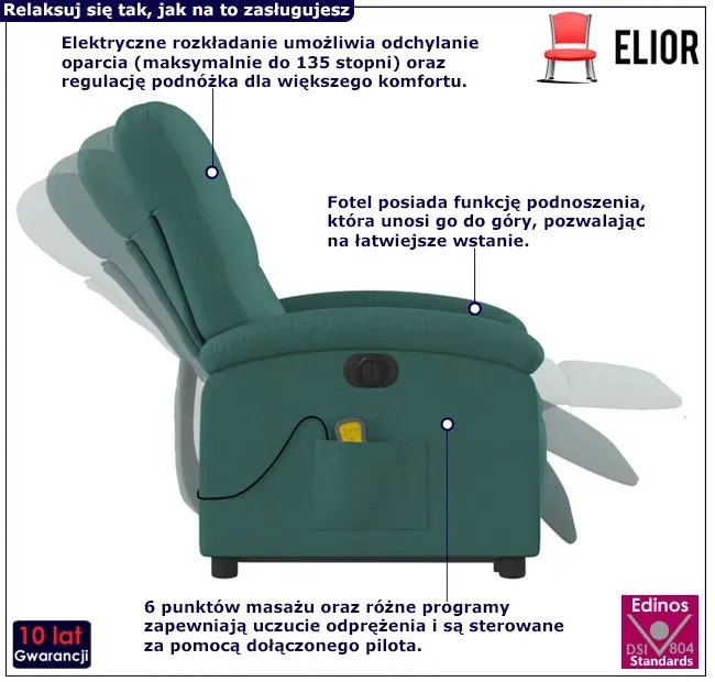Zielony fotel masujący rozkładany z podnóżkiem Z5-A79