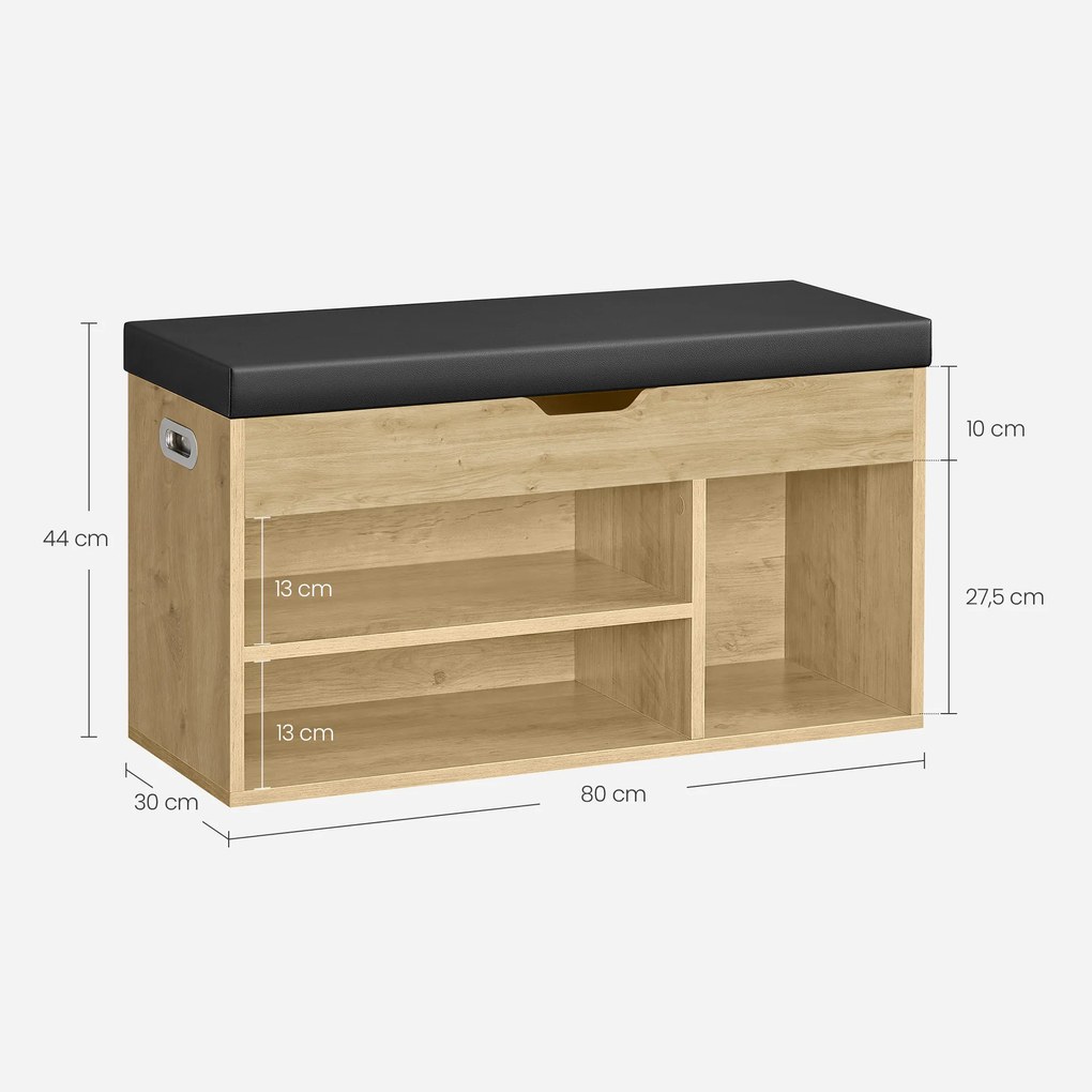 Szafka na buty z ławką i czarnym siedziskiem z eko skóry TAYLOR ARTISAN 80x30x44 cm
