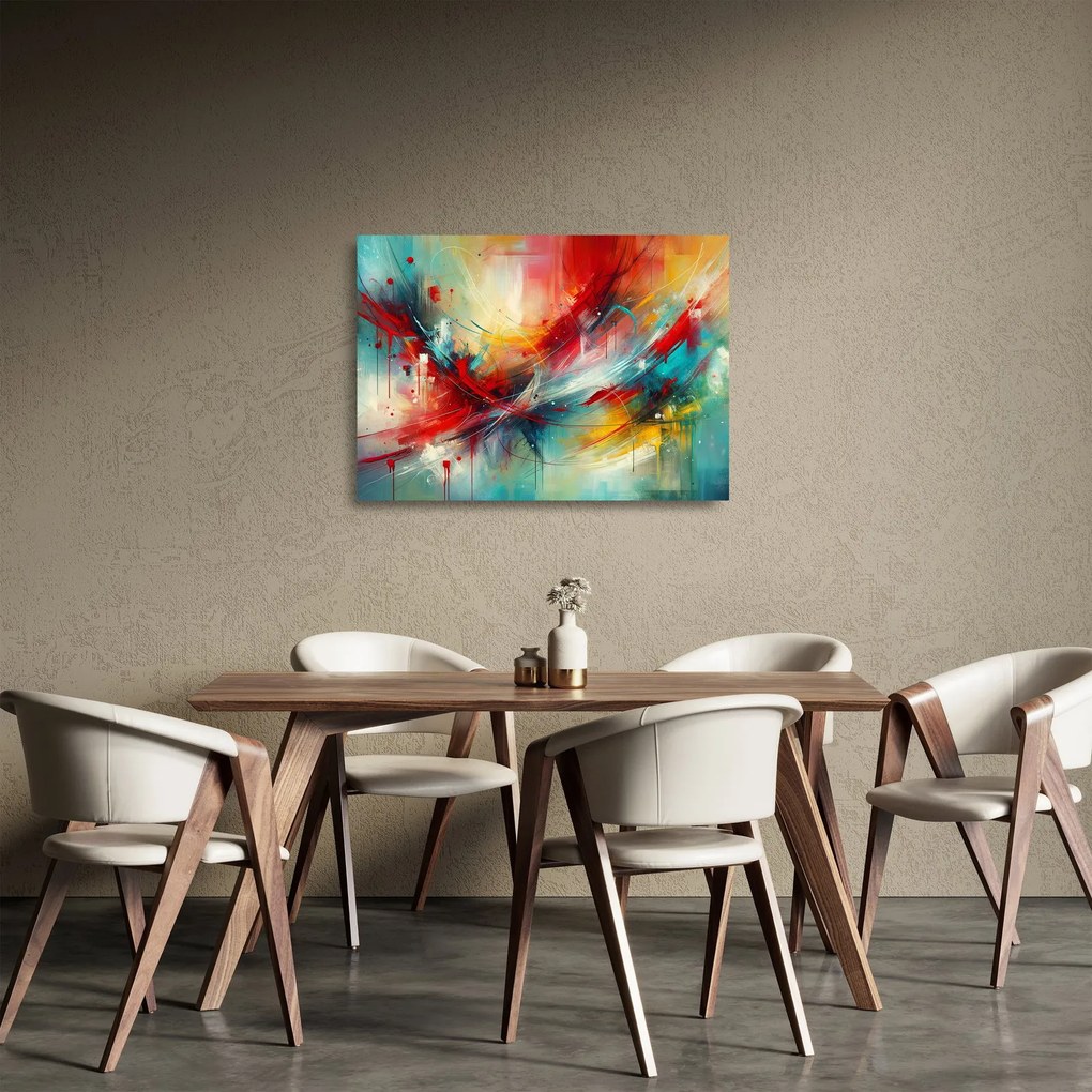 Obraz na szkle – Abstrakcja z czerwienią (70x50 cm)