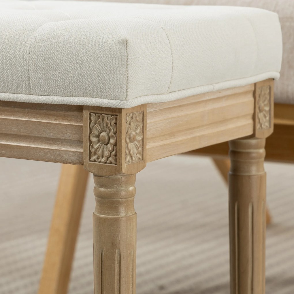 HOMCOM Pufa w wyglądzie lnu, tapicerowana ławka, podnóżek z tapicerowanym siedziskiem, drewniane nogi, 42 x 32 x 46,5 cm, beżowy