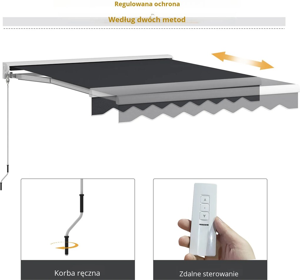 Outsunny Markiza Elektryczna Aluminiowa 250 x 200 cm – Pilot Zdalnego Sterowania, Półkaseton, Szary | Aosom PL