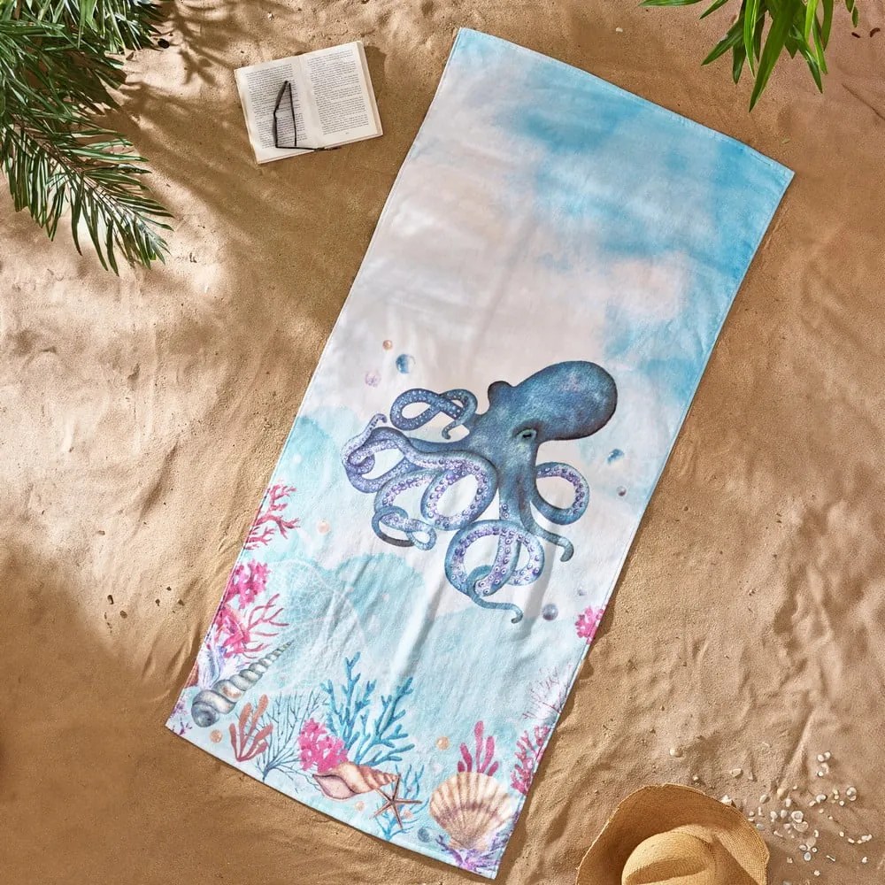 Niebieski bawełniany ręcznik plażowy 76x160 cm Octopus – Catherine Lansfield