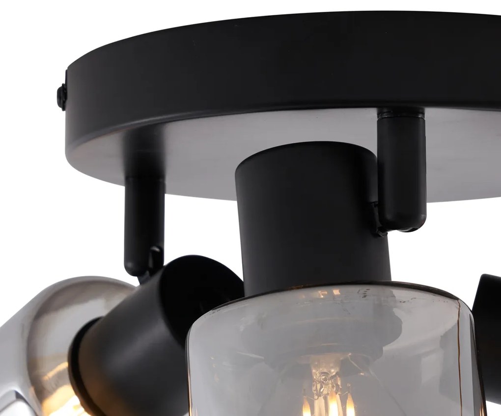 Nowoczesna lampa sufitowa czarna z okrągłym przydymionym szkłem 3-źródła światła - Cilin Nowoczesny Oswietlenie wewnetrzne