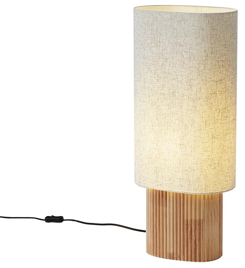 Lampa podłogowa Japandi drewniana z lnianym abażurem 70 cm - Lamel