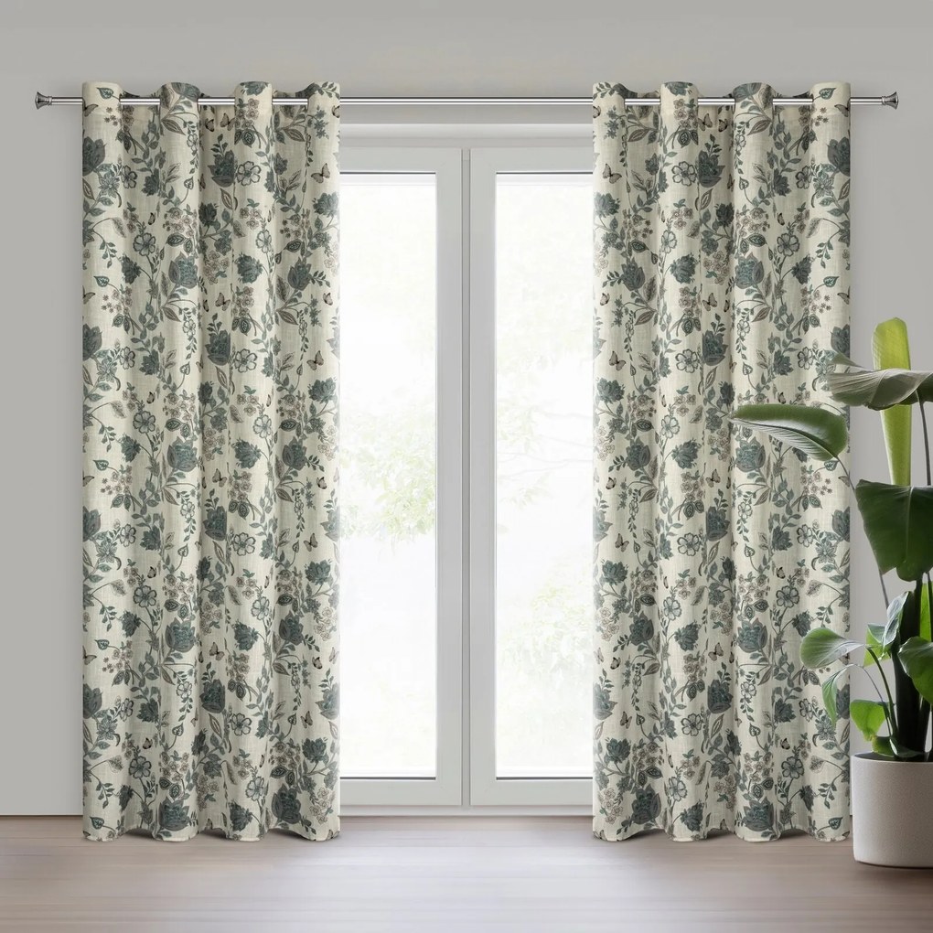 Zasłona Tali naturalno-niebieska z dodatkiem lnu 140x250 cm