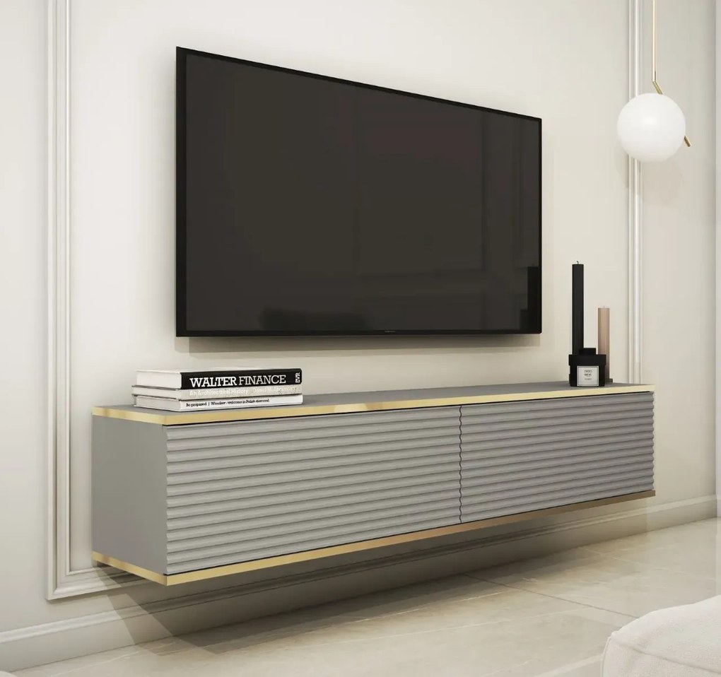 Szafka RTV KARL 3D 135cm wisząca/stojąca szary mat PIASKI Meble