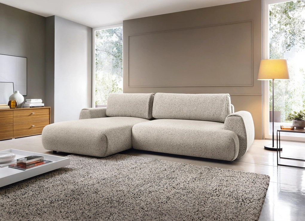 Masseno Narożnik ZEST z funkcją spania i pojemnikiem na pościel Narozniki L, Rozkładana sofa - Beżowy, PUENTE 06