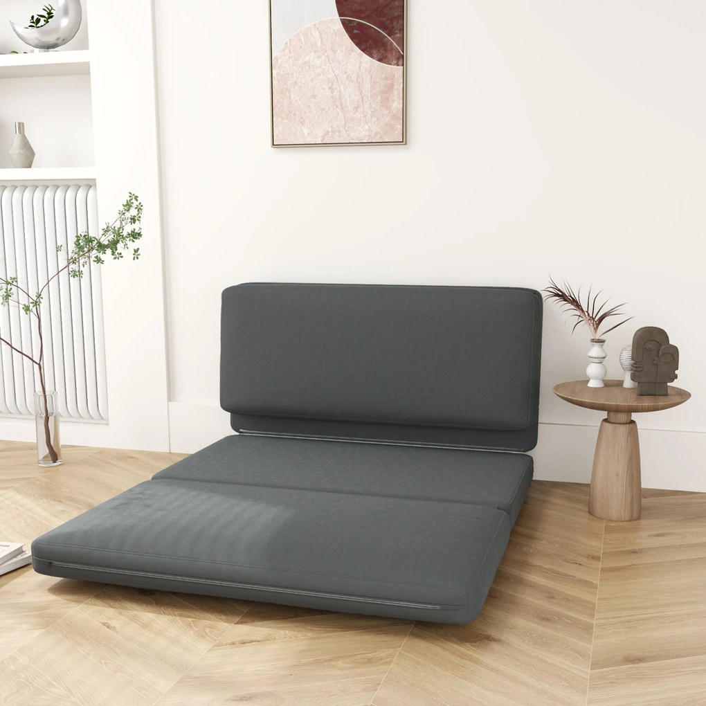 HOMCOM 3-w-1 Składany Fotel Relaksacyjny, Materac dla Gości, Dzielony, Szerokość 138 cm, Ciemnoszary