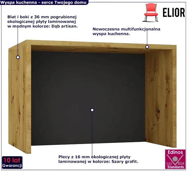 Wyspa kuchenna dąb artisan + grafit Pastels