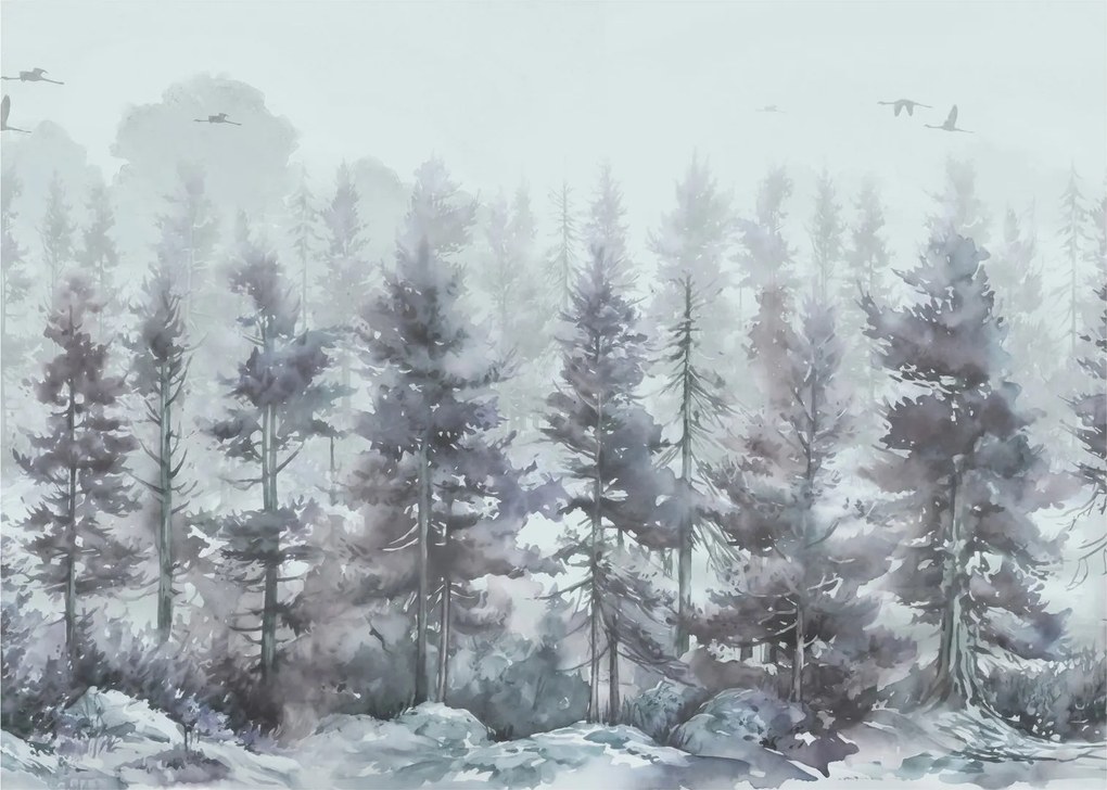 Obraz na szkle - Pine forest II, aquarel (70x50 cm)