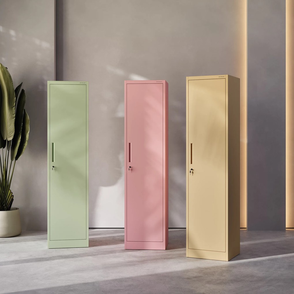 Wąska szafka do biura ALEX, 450 x 1850 x 400 mm, Fresh Style: pudrowy róż