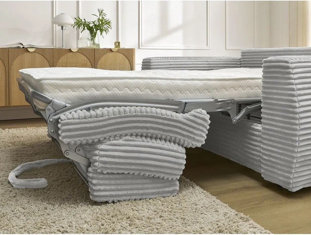 Jasnoszara sztruksowa rozkładana sofa do spania 220 cm Hugo – Bobochic Paris