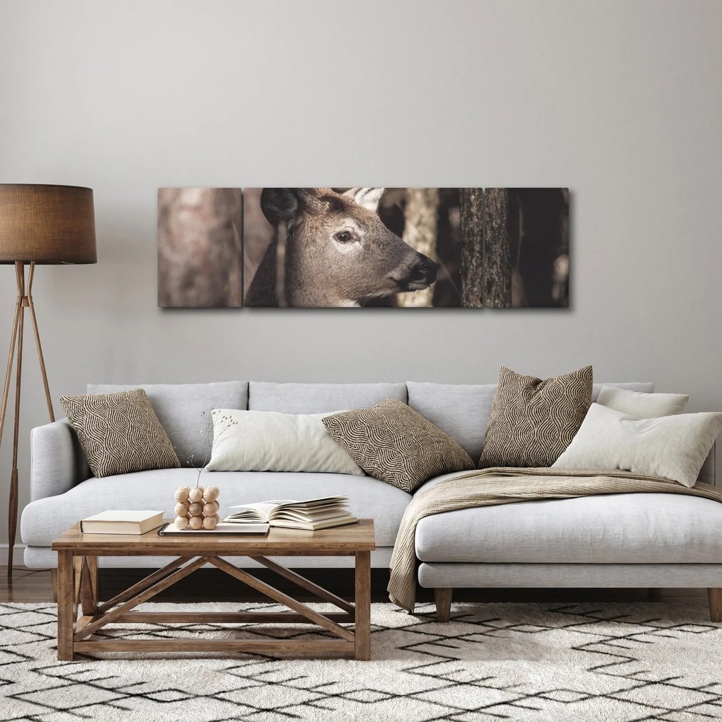 Obraz - Jeleń w lesie (170x50 cm)