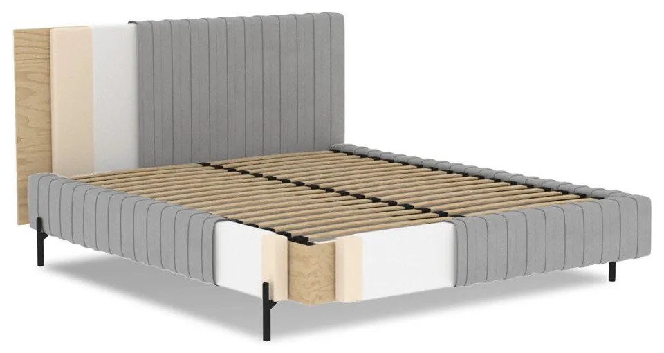 Niebieskie tapicerowane łóżko dwuosobowe ze schowkiem ze stelażem 180x200 cm Plissa – ELTAP