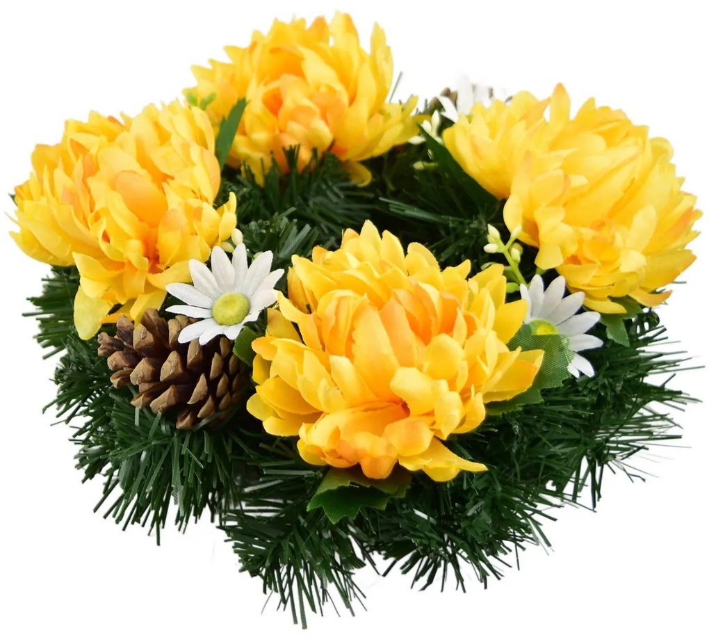 Wianek na Dzień Zaduszny Żółte chryzantemy, 20 cm