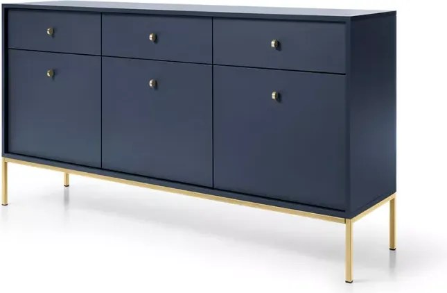 Komoda Gerra 3 – nowoczesna, elegancka komoda z 3 drzwiami i 3 szufladami, na wysokich metalowych nogach złotych lub czarnych