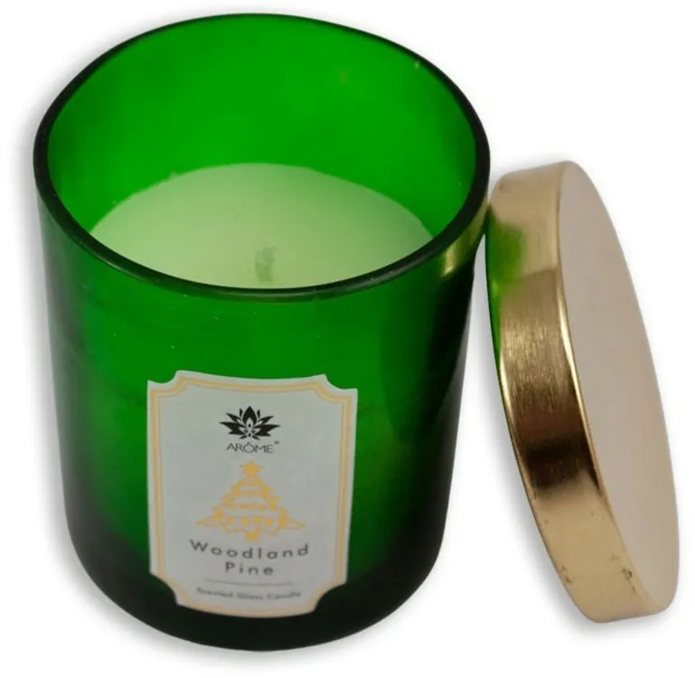 Świeca zapachowa w kolorowym szkle z pokrywką,Woodland Pine, 125 g