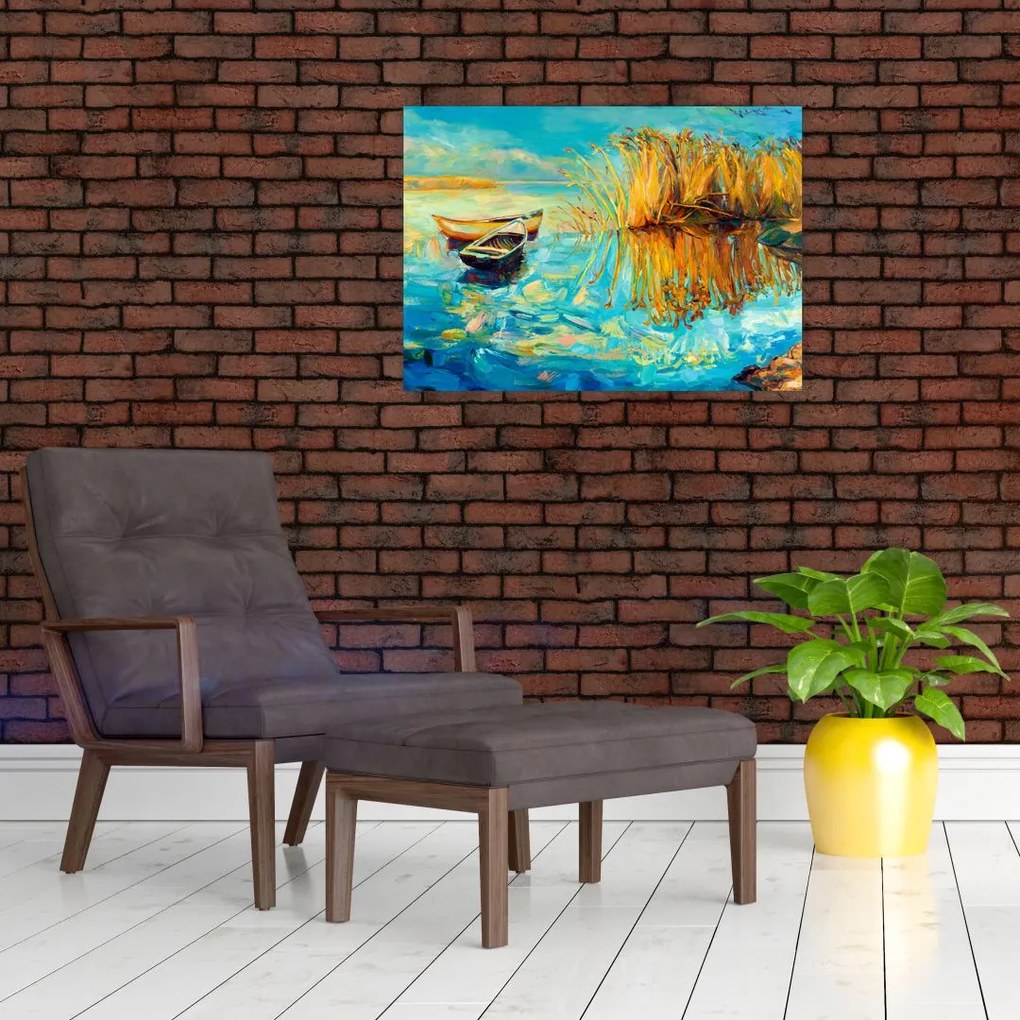 Obraz - Jezioro z łodziami (70x50 cm)