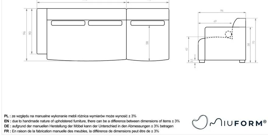 Biały szezlong modułowy (lewostronny) Flex Felix – Miuform