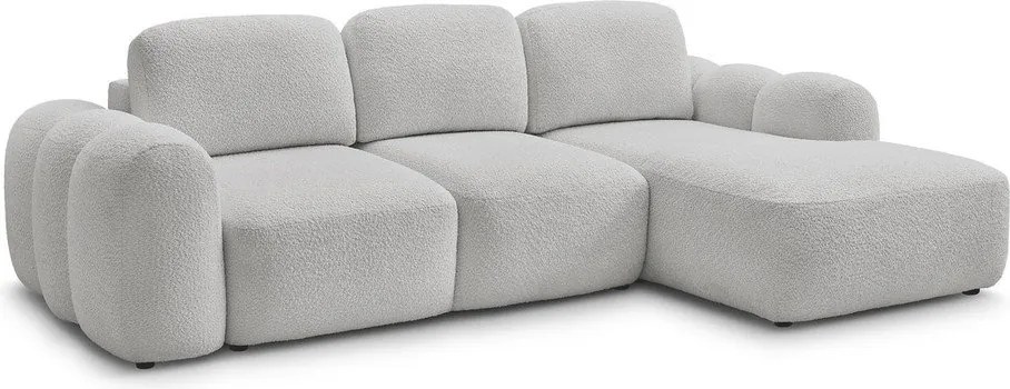 Jasnoszary rozkładany/ze schowkiem narożnik z materiału bouclé (prawostronny/z szezlongiem) Montaigne – Bobochic Paris