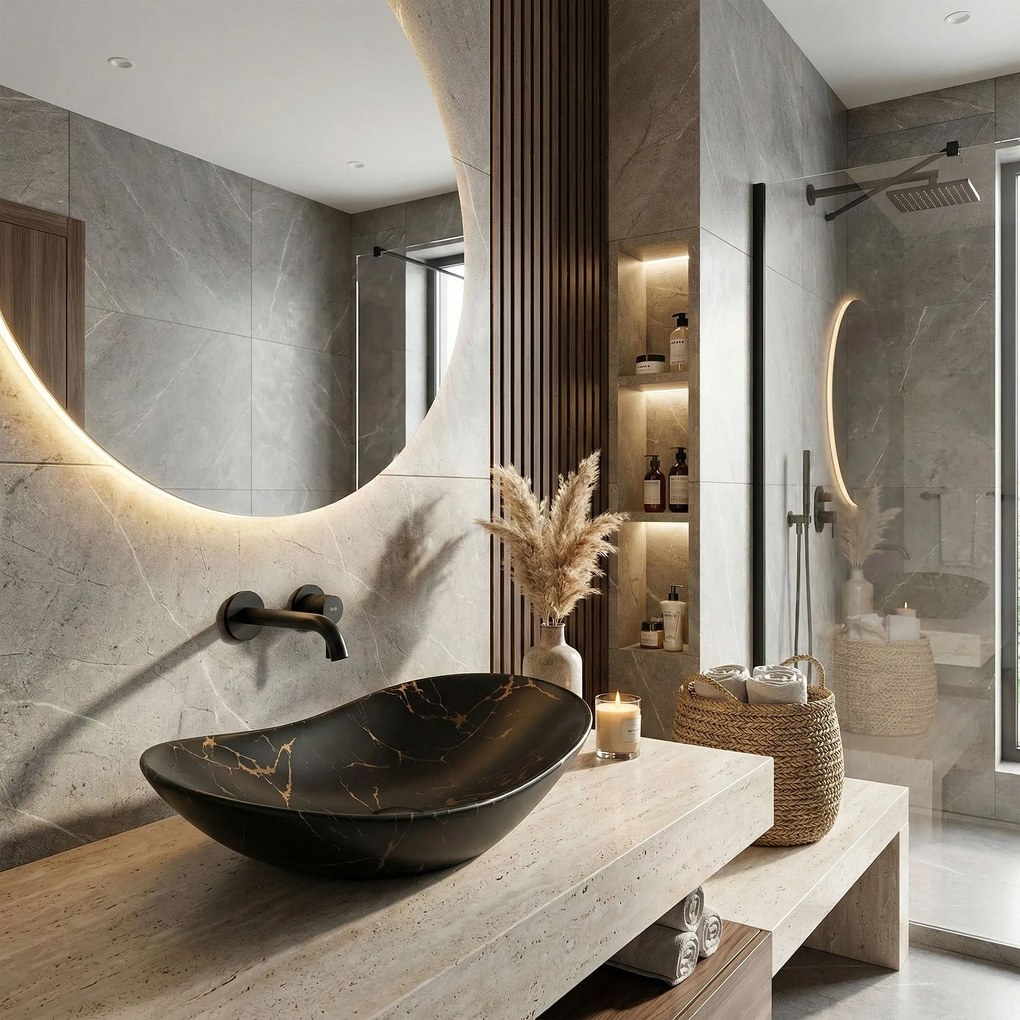 Umywalka nablatowa Rea Royal Black Marble Matt