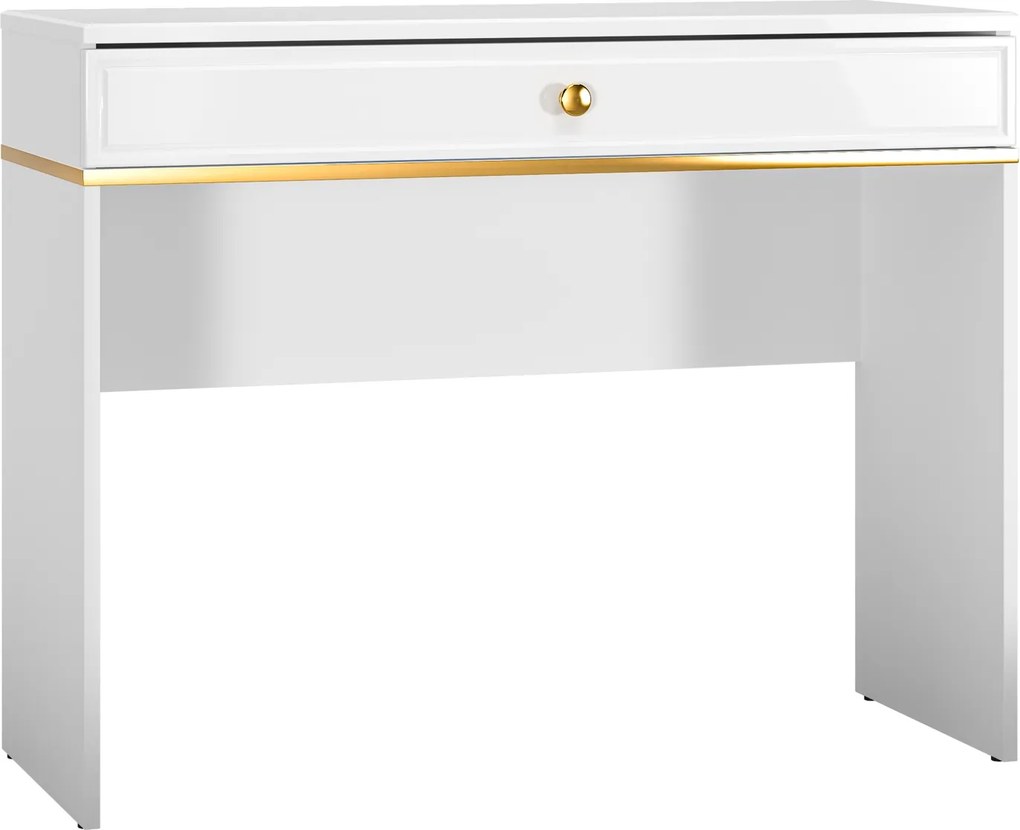 Toaletka do sypialni 100 cm Goldin 10, biały połysk / złoty