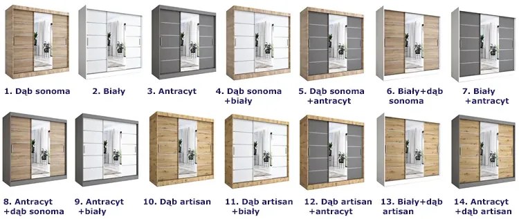 Szafa przesuwna 200 cm antracyt + dąb sonoma Mimi 3X