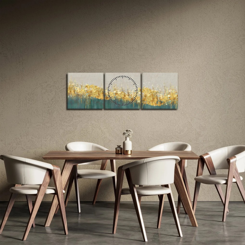 Obraz - Tekstura ze złotą dekoracją (z zegarem) (90x30 cm)
