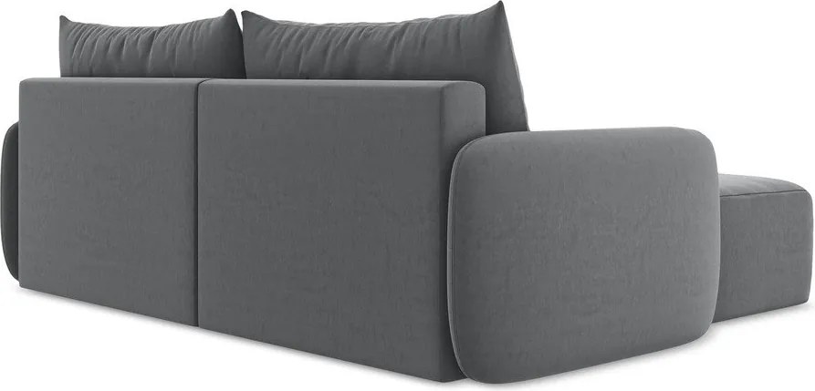 Szary aksamitny rozkładany narożnik ze schowkiem (lewostronny/z szezlongiem) Kalena – Makamii