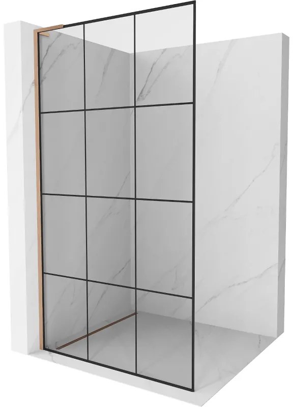 Mexen Kioto L ścianka prysznicowa Walk-in 110 x 200 cm, czarny wzór, miedź szczotkowana - 800-110-103-65-77