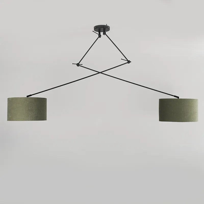 Lampa wisząca czarna z kloszem 35 cm zielonym regulowanym 2-światłowa - Blitz Nowoczesny Oswietlenie wewnetrzne