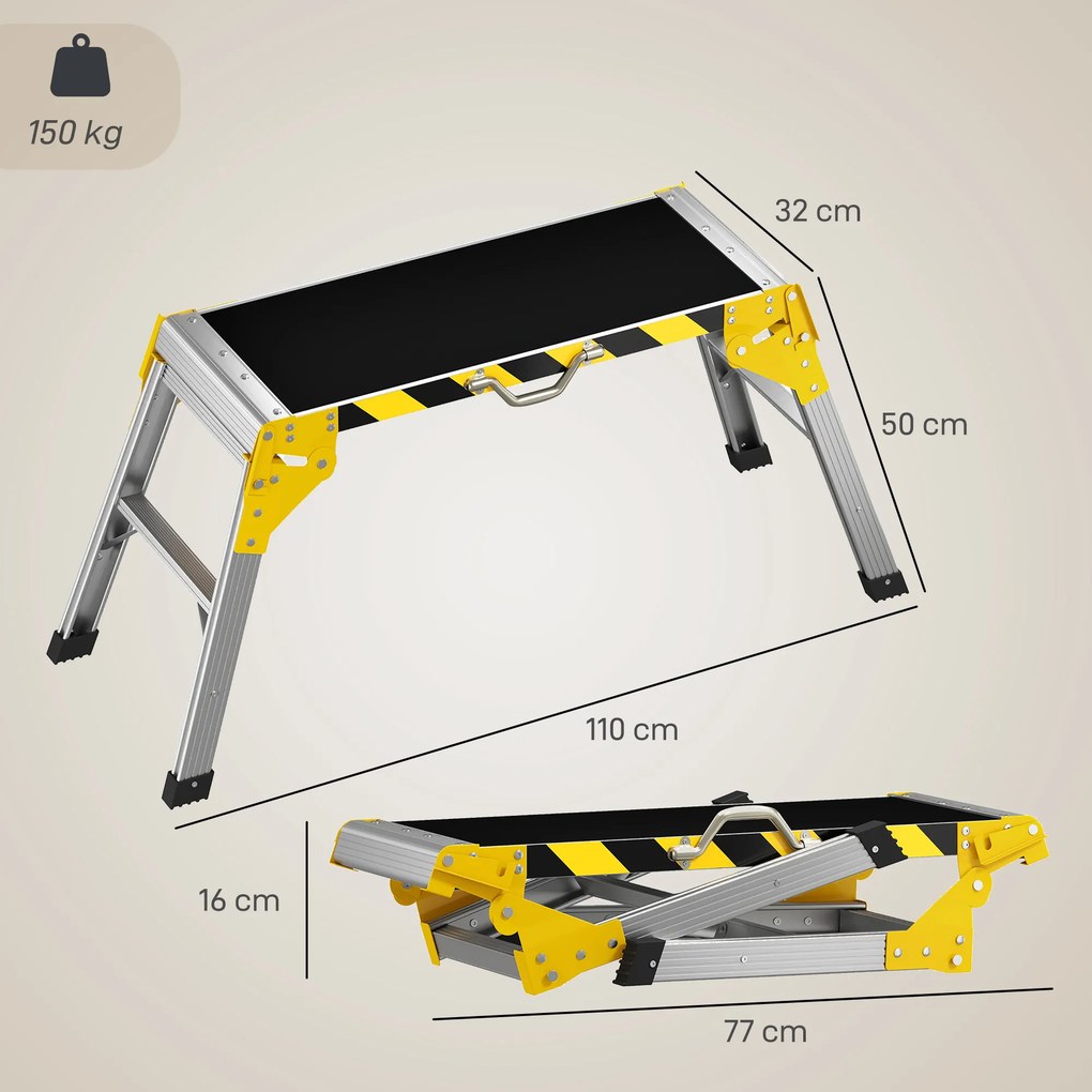 HOMCOM Składany stół warsztatowy z aluminium z uchwytem, antypoślizgowy, 150 kg, 110 x 32 x 50 cm | Aosom PL