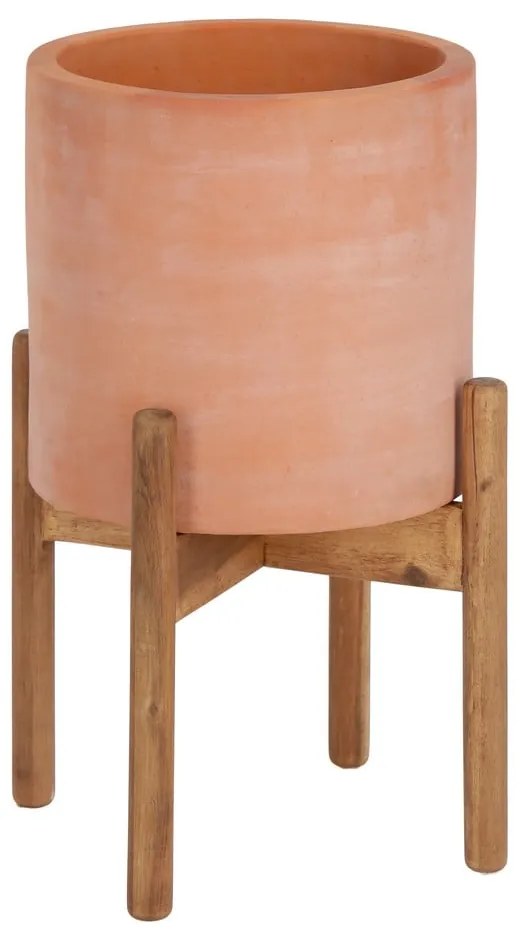 Terakotowa doniczka na drewnianej podstawce Kave Home Dalva, ⌀ 30 cm
