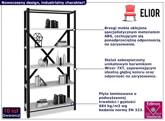 Nowoczesny regał z 6 półkami czarny + beton Z8-K75