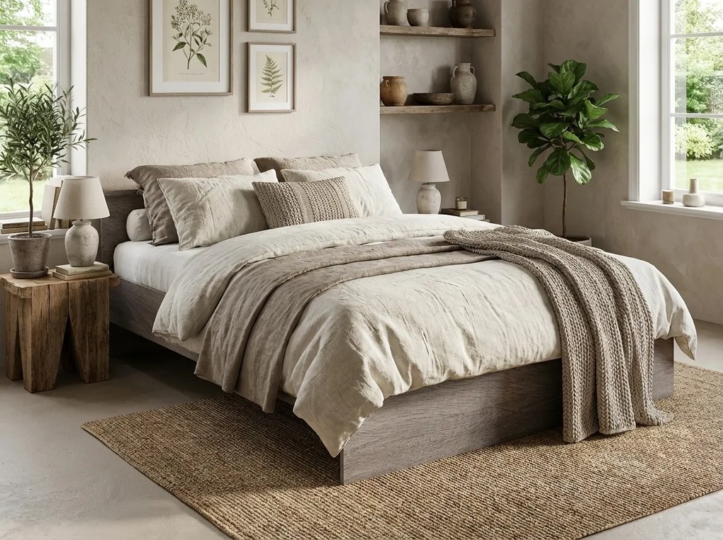 Łóżko ELISA 120 x 200 cm, dąb truflowy Stelaż: Ze stelażem listwowym rolowanym, Materac: Materac Deluxe 10 cm