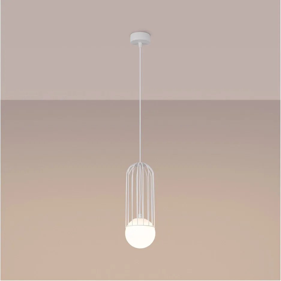 Biała lampa wisząca ze szklanym kloszem Belinda – Sollux