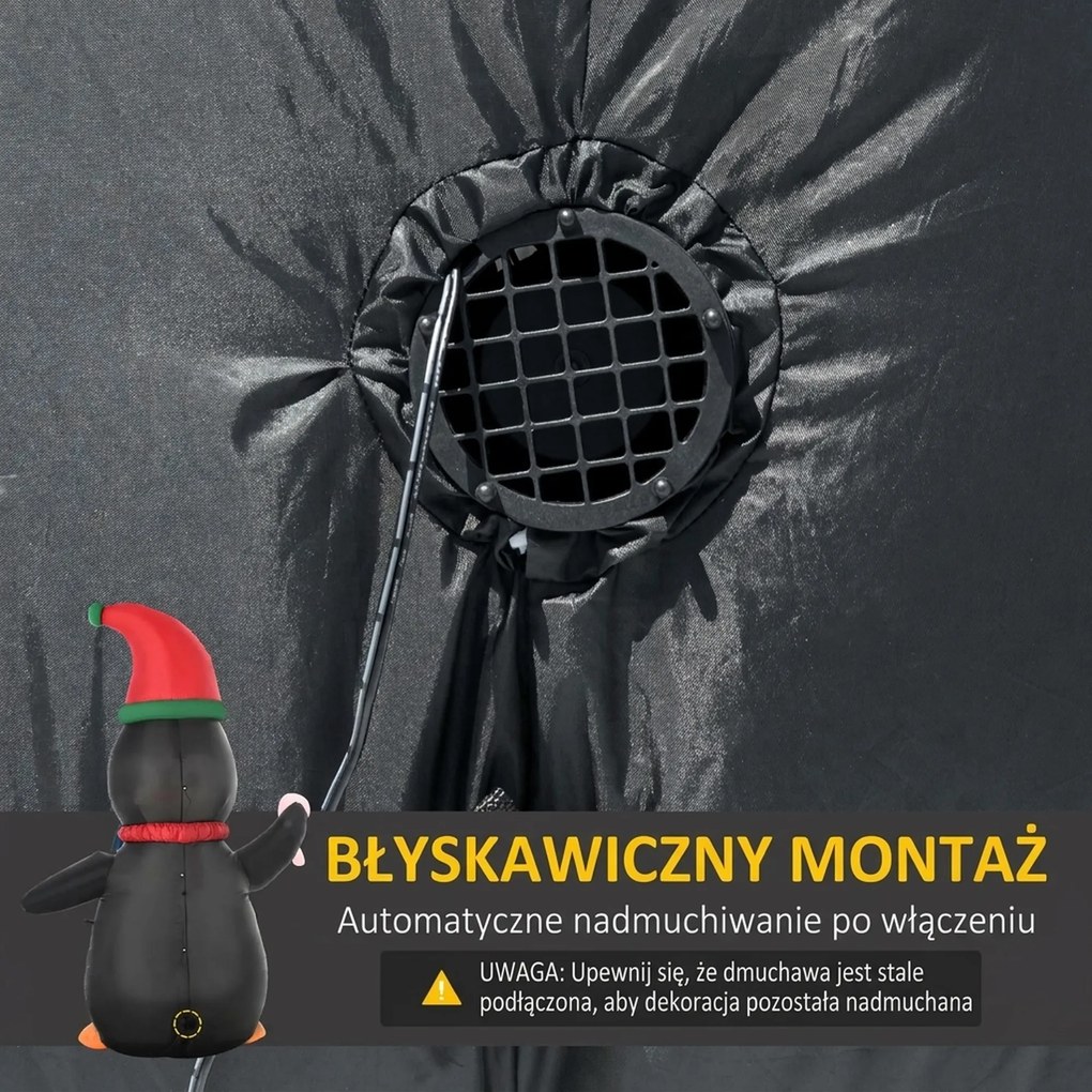 HOMCOM Nadmuchiwana dekoracja świąteczna, 2,5 m nadmuchiwany pingwin z 3 diodami LED, 162 x 100 x 250 cm, Wielokolorowy | Aosom PL