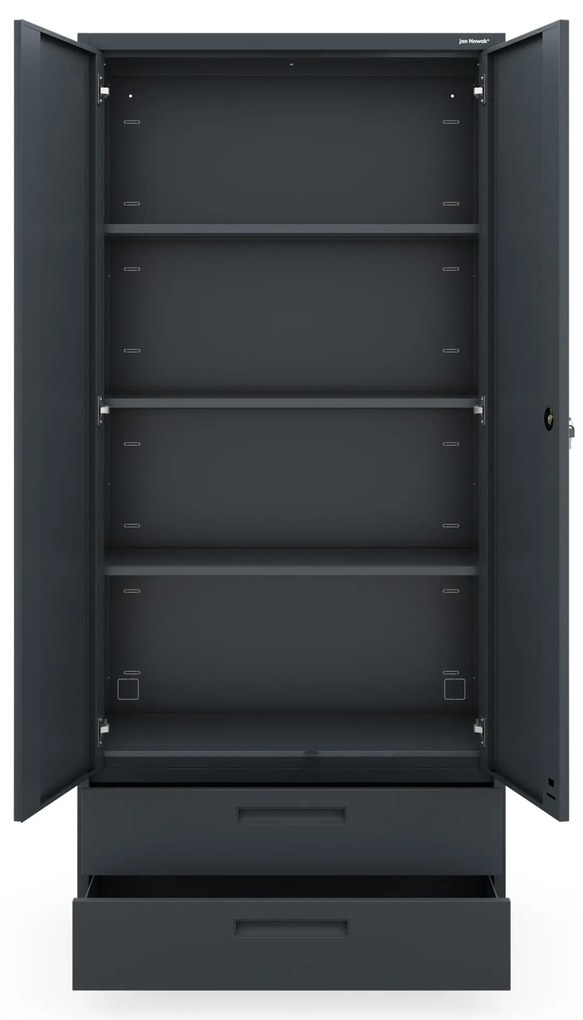 Szafa metalowa MEGAN – antracytowa, szuflada podwójna, 195 cm