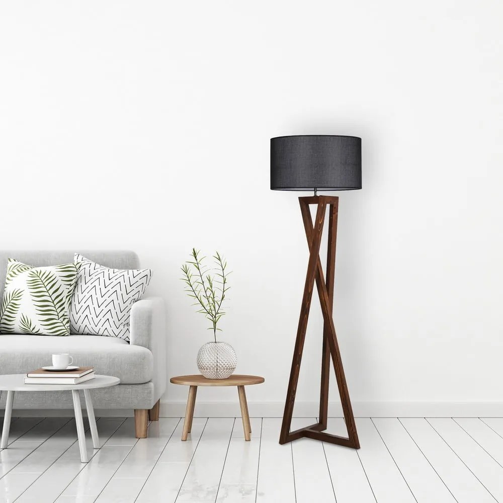 Czarno-brązowa lampa stojąca z tekstylnym kloszem (wysokość 149 cm) Maçka – Opviq lights