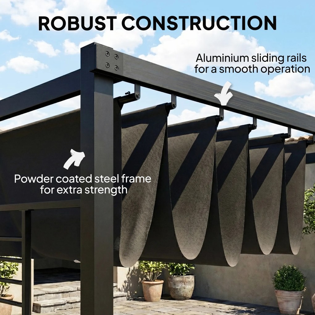 Outsunny Pergola 3,87 x 2,97 m z wysuwanym dachem, 2 panele prywatności, UV50+, ciemnoszara | Aosom PL