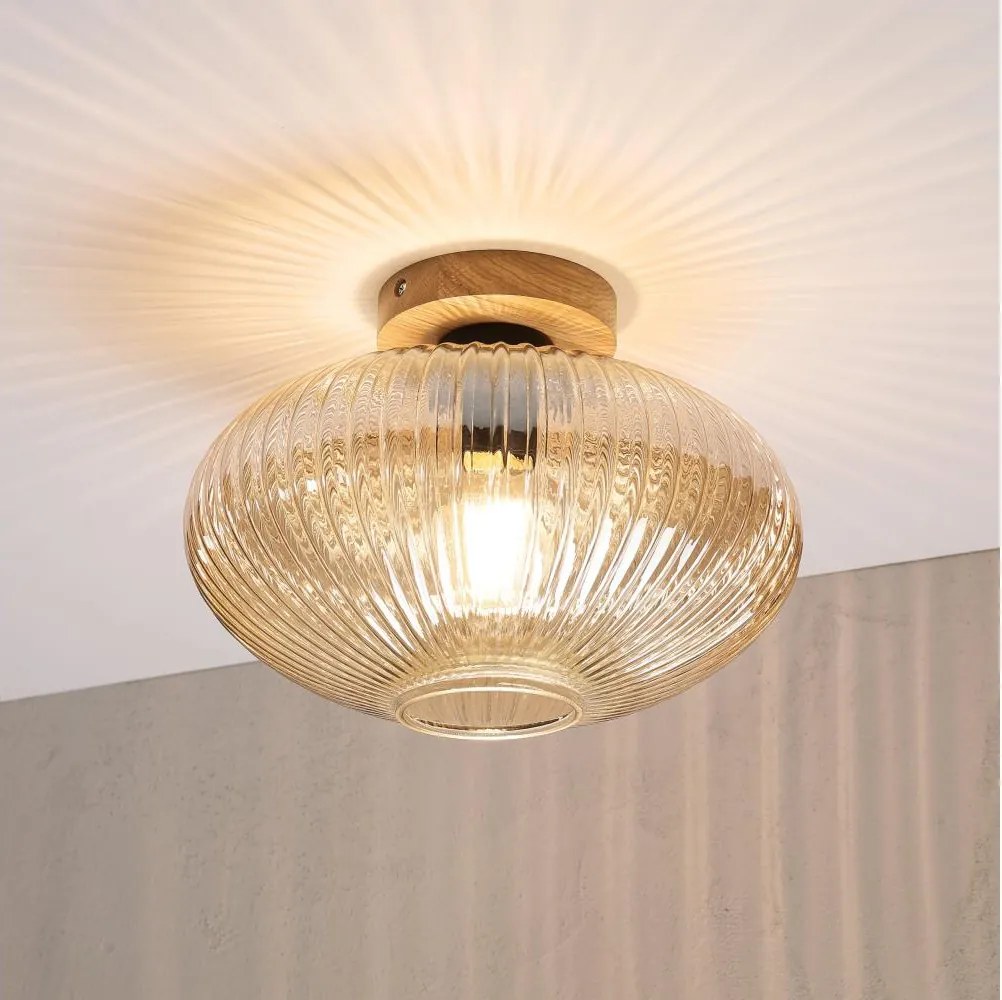 Lampa sufitowa MILOU WOOD 1xE27/15W/230V dąb/przydymiony beż, średnica 29 cm