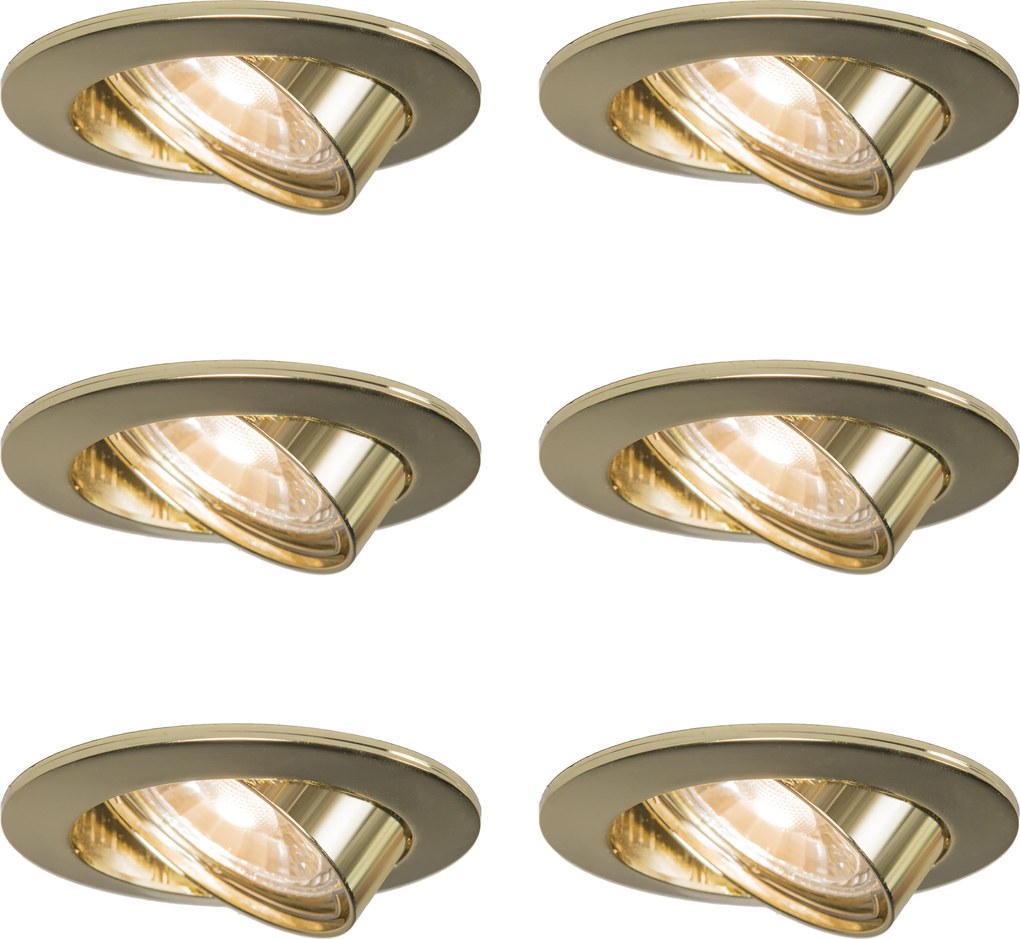 Zestaw 6 okrągłych, uchylnych reflektorów wpuszczanych, kolor złoty - Edu
