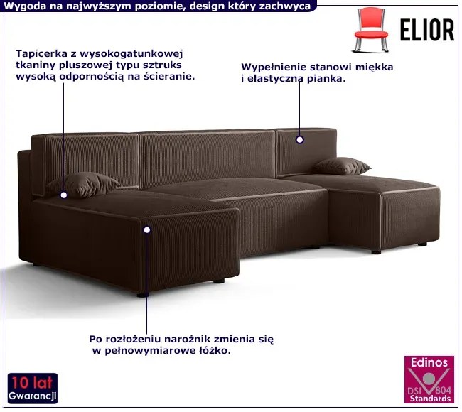 Brązowy sztruksowy naroznik w kształcie litery U F5-E45