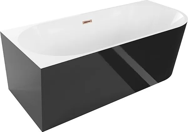 Mexen Mia wanna wolnostojąca narożna lewa 140 x 75 cm, biała/czarna, przelew różowe złoto - 52691407575L-60