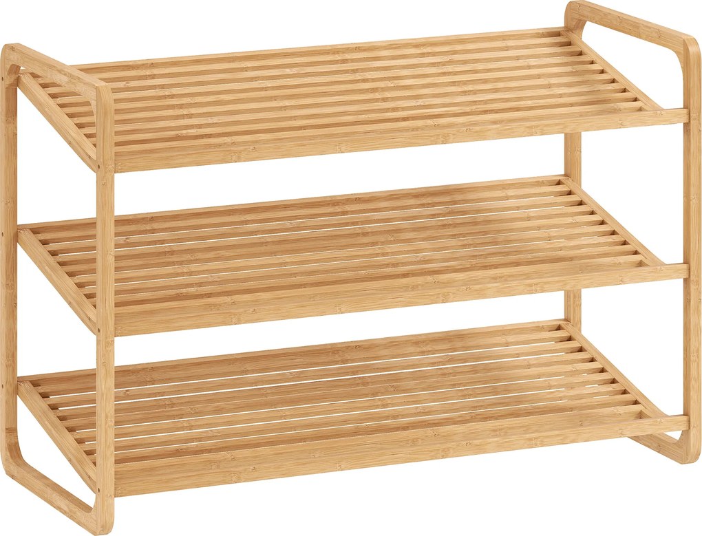 HOMCOM Regal bambusowy, regał na buty, regał do przedpokoju, 3 poziomy, nośność 30 kg, drewno