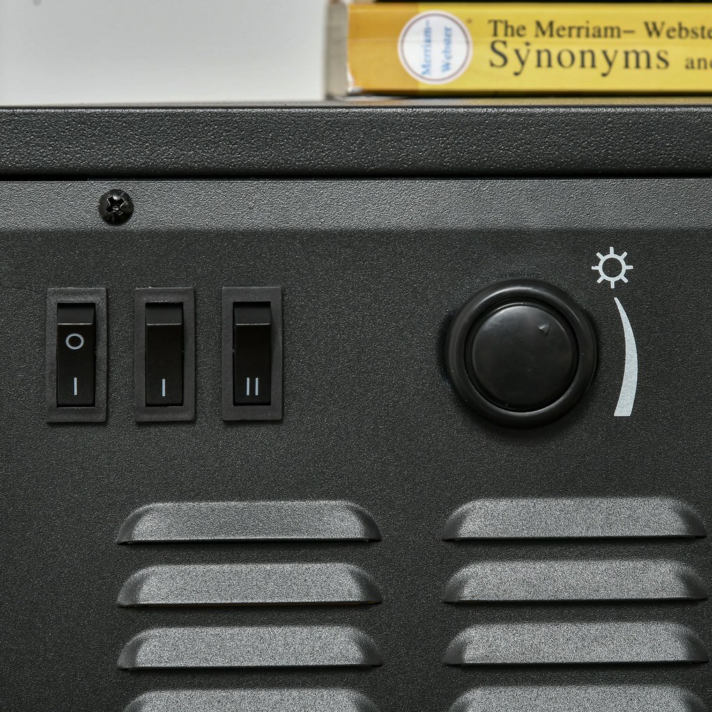 HOMCOM Elektryczny Kominek z Realistycznymi Płomieniami, 2 Poziomy Ogrzewania, Ochrona przed Przegrzaniem, Stal, Czarny, 44,5 x 32 x 74cm