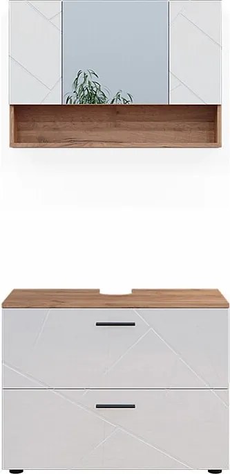 Zestaw mebli łazienkowych biały wysoki połysk/złoty dąb power 80x41x58.6 irma