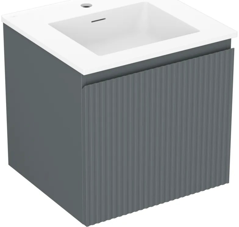 Mexen Rivel szafka łazienkowa 50 cm z umywalką Otis, 1 szuflada, ryflowana , grafit mat/biała mat - 91A20-05047-1-BF66-W18M01