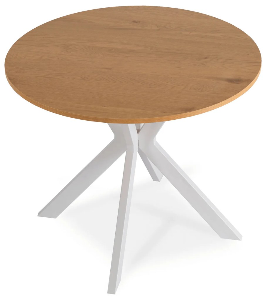 Stół Okrągły LAUREN 90 cm Dąb/Biały Skandynawski